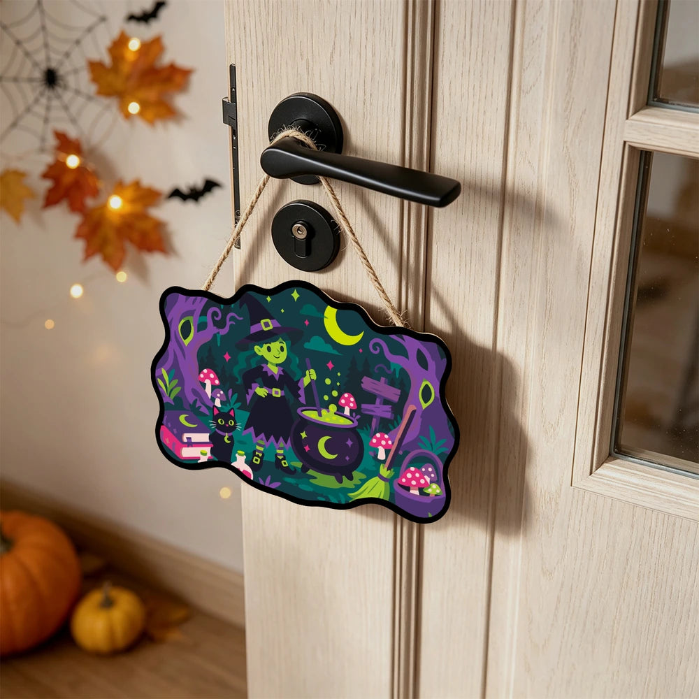 Paint by Numbers - Wooden Door Hanger | Little Witch at the Mushroom Cauldron