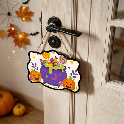 Paint by Numbers - Wooden Door Hanger | Lollipop Cauldron with Pumpkins