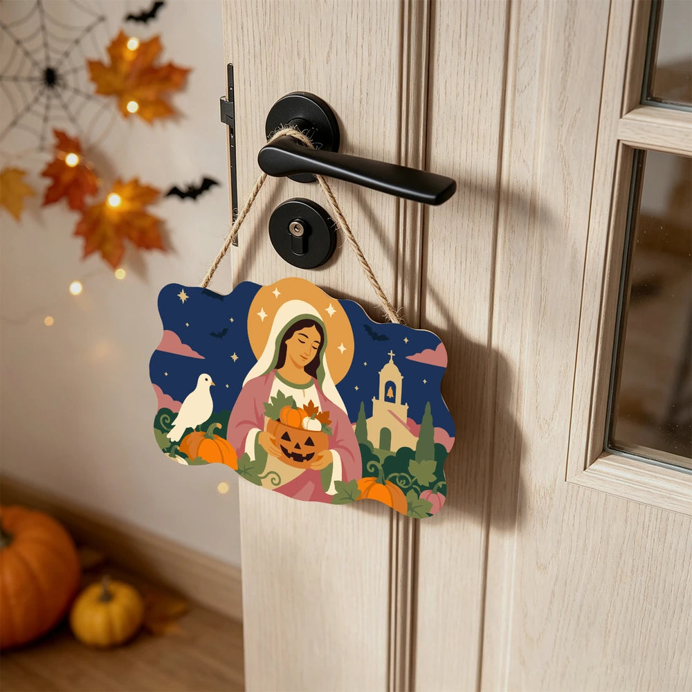 Paint by Numbers - Wooden Door Hanger | Mary with the Harvest Pumpkin
