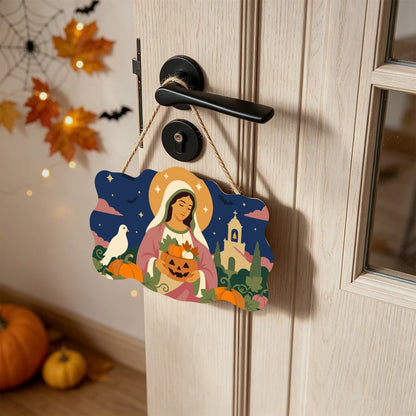 Paint by Numbers - Wooden Door Hanger | Mary with the Harvest Pumpkin