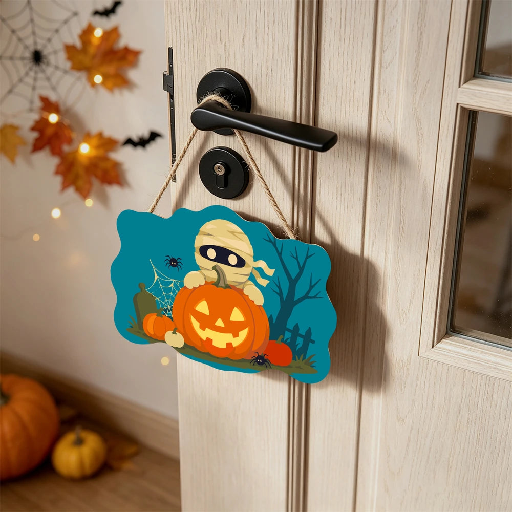 Paint by Numbers - Wooden Door Hanger | Mummy Behind a Jack-o'-Lantern