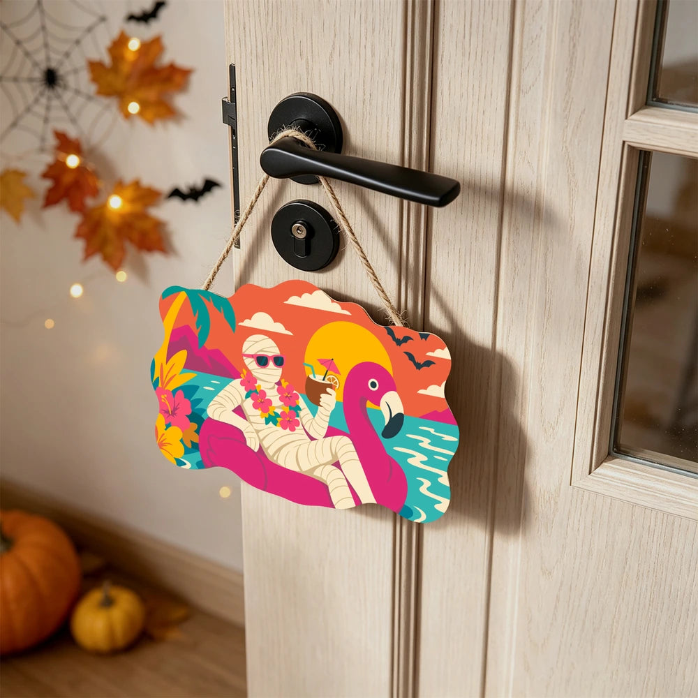 Paint by Numbers - Wooden Door Hanger | Mummy on a Flamingo Float