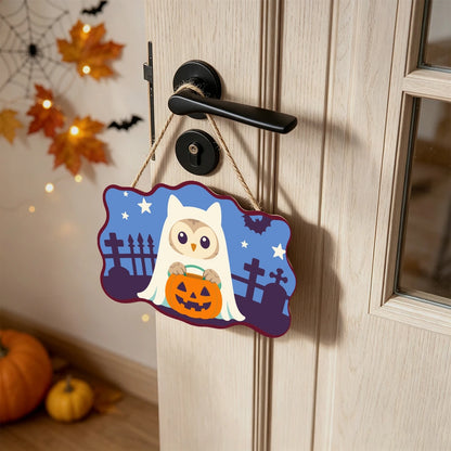 Paint by Numbers - Wooden Door Hanger | Owl Ghost with a Pumpkin