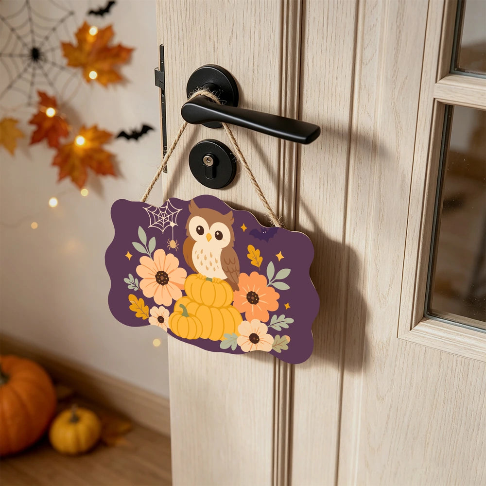 Paint by Numbers - Wooden Door Hanger | Owl on Pumpkins with Flowers