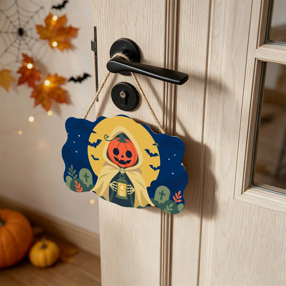 Paint by Numbers - Wooden Door Hanger | Pumpkin Reaper with a Lantern