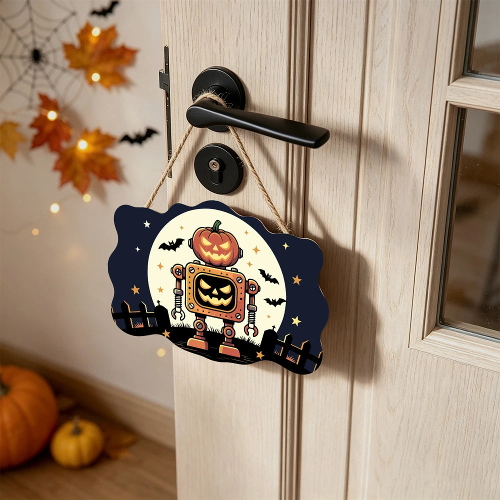 Paint by Numbers - Wooden Door Hanger | Pumpkin Robot Under the Moon