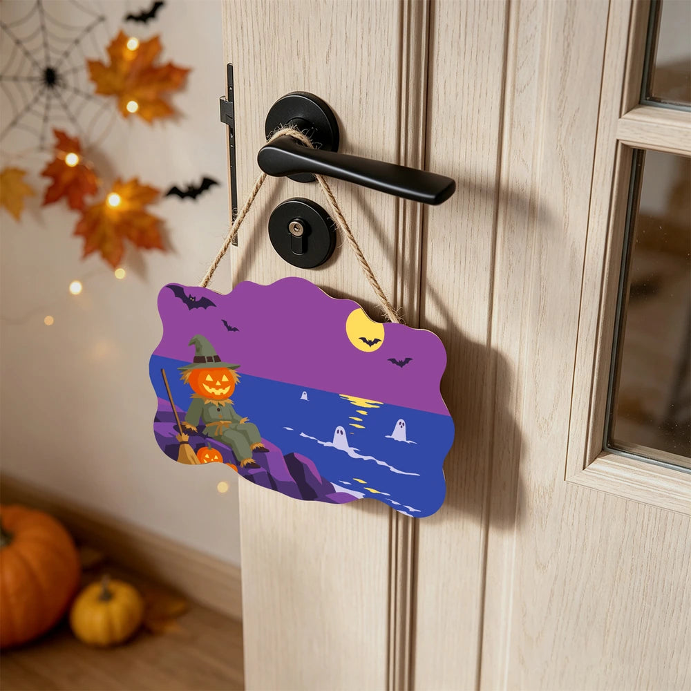 
Paint by Numbers - Wooden Door Hanger | Scarecrow by the Sea at Night