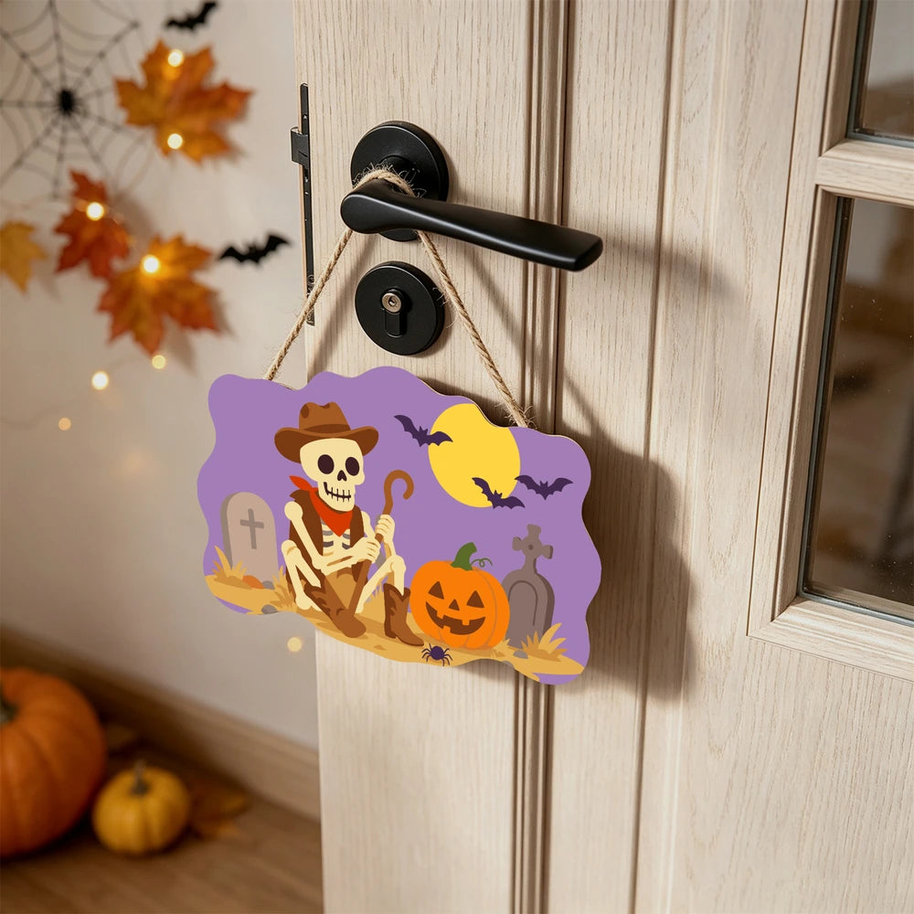 Paint by Numbers - Wooden Door Hanger | Skeleton Cowboy in the Graveyard