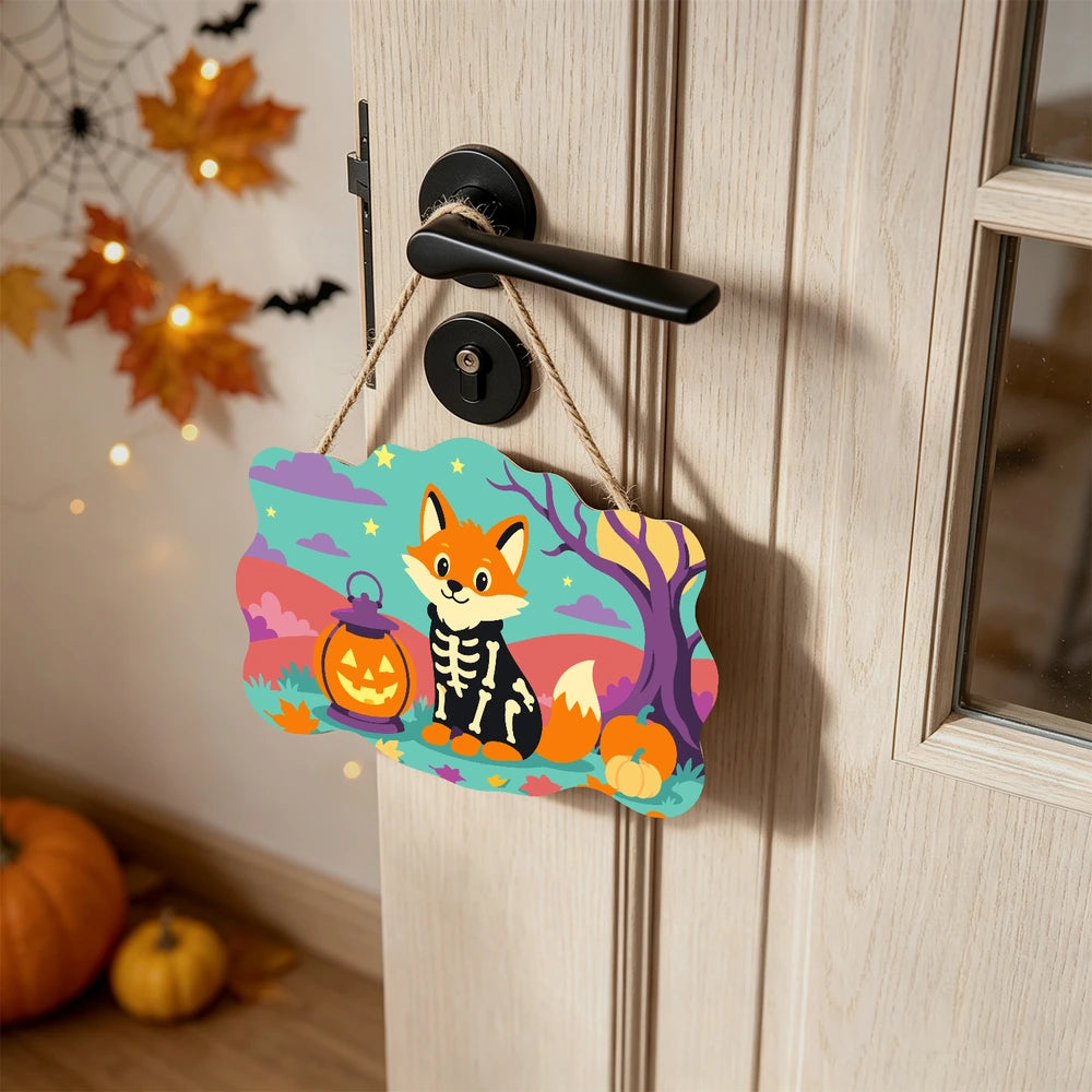 Paint by Numbers - Wooden Door Hanger | Skeleton Fox with a Lantern
