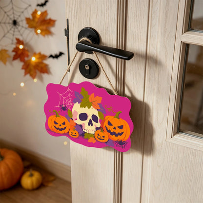 Paint by Numbers - Wooden Door Hanger | Skull with Autumn Leaves and Pumpkins