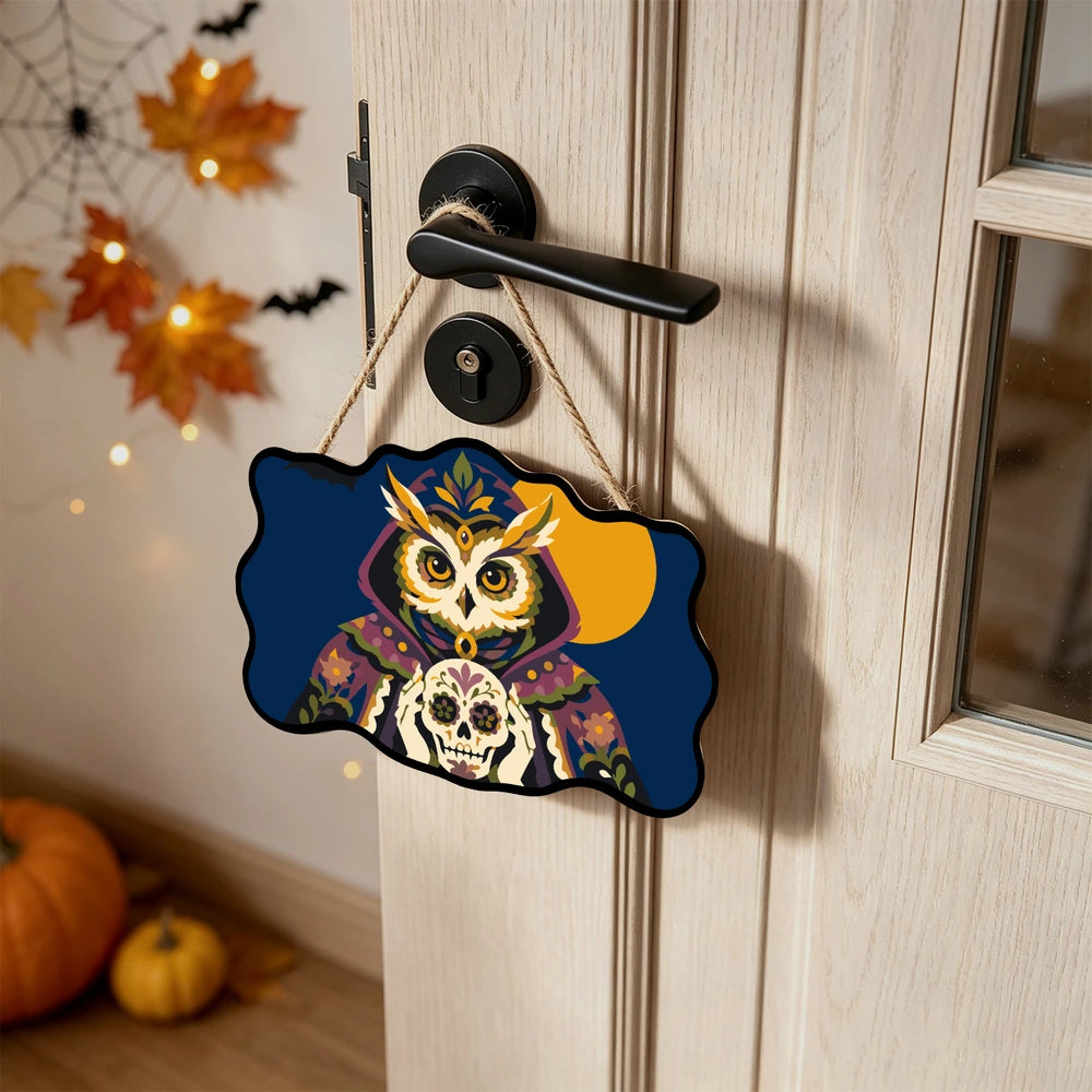 Paint by Numbers - Wooden Door Hanger | Sugar Skull Owl in a Hood