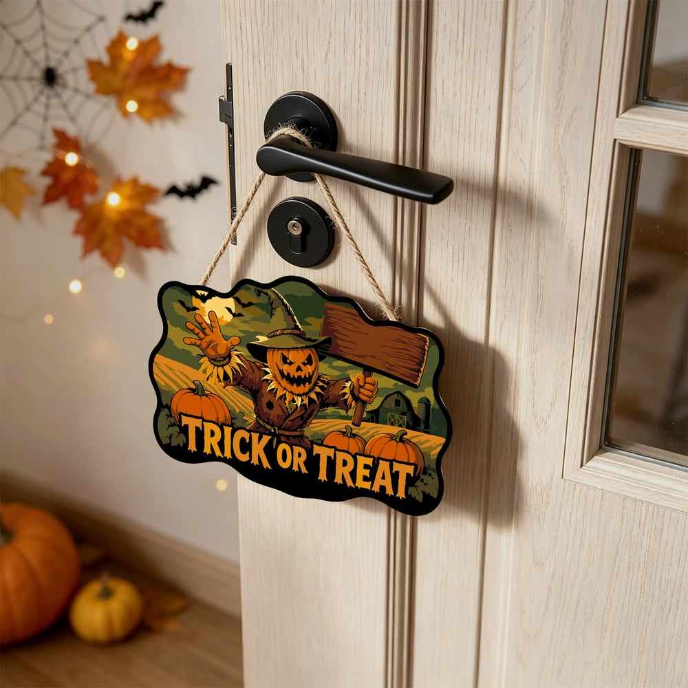 
Paint by Numbers - Wooden Door Hanger | Trick or Treat Scarecrow with a Sign
