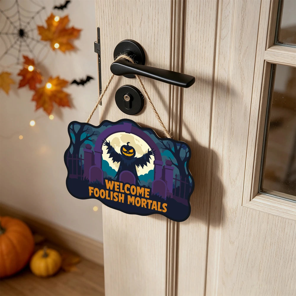 Paint by Numbers - Wooden Door Hanger | Welcome Foolish Mortals Pumpkin Bat