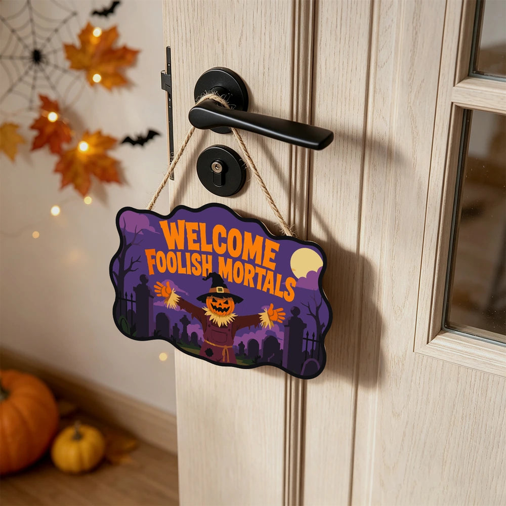 Paint by Numbers - Wooden Door Hanger | Welcome Foolish Mortals Pumpkin Scarecrow