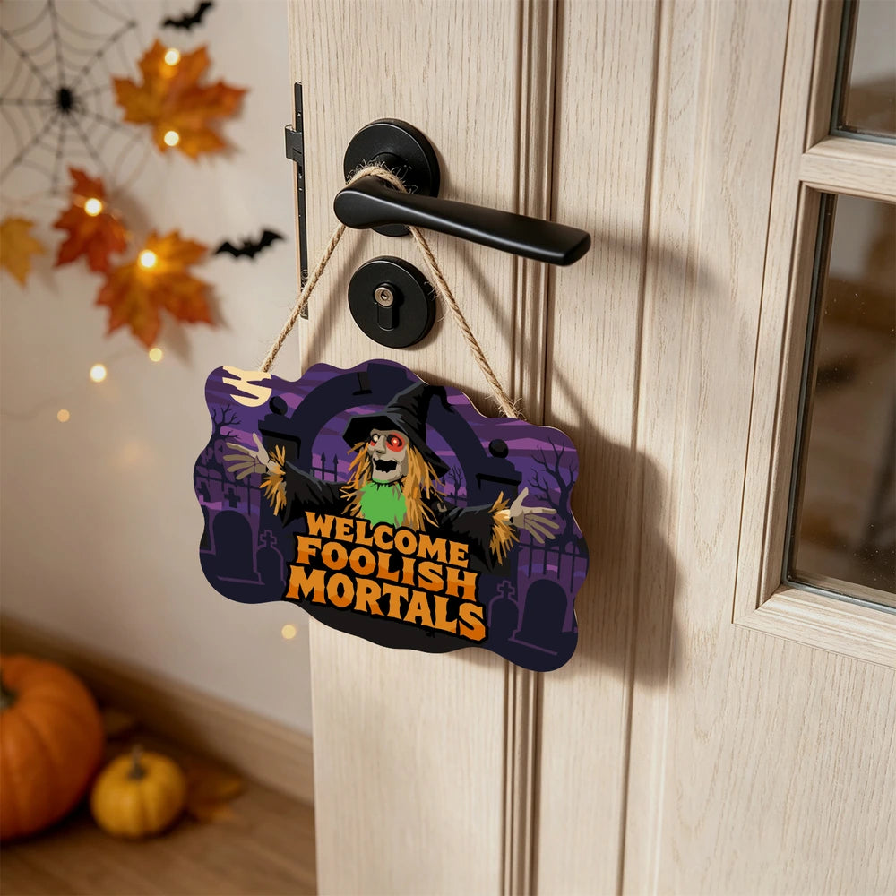 Paint by Numbers - Wooden Door Hanger | Welcome Foolish Mortals Scarecrow