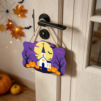 Paint by Numbers - Wooden Door Hanger | White Church Under the Full Moon
