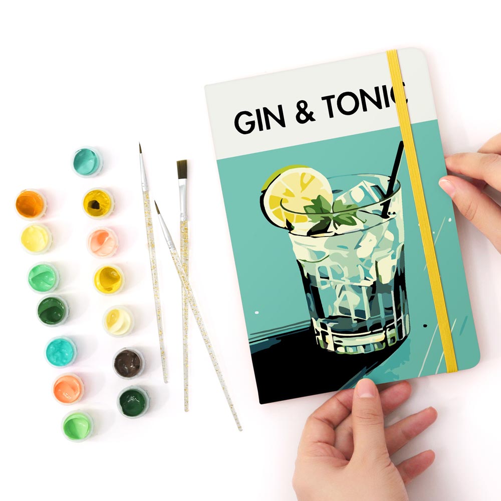 Paint by Numbers Hardcover Journal Notebook - Gin & Tonic Cocktail