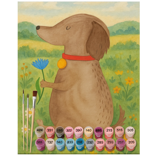 Paint by Numbers - Dog with flower by Mr. & Mrs. Panda