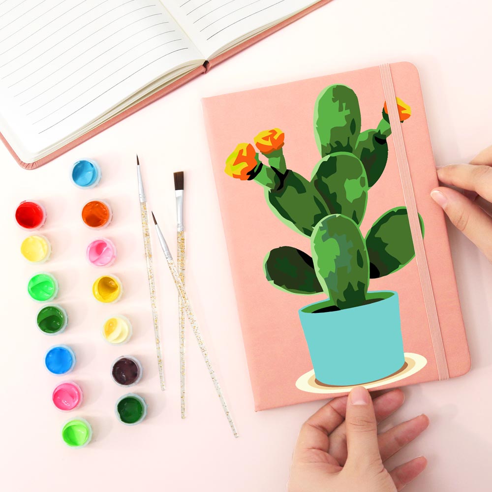 Paint by Numbers Hardcover Journal Notebook - Flowering Cactus