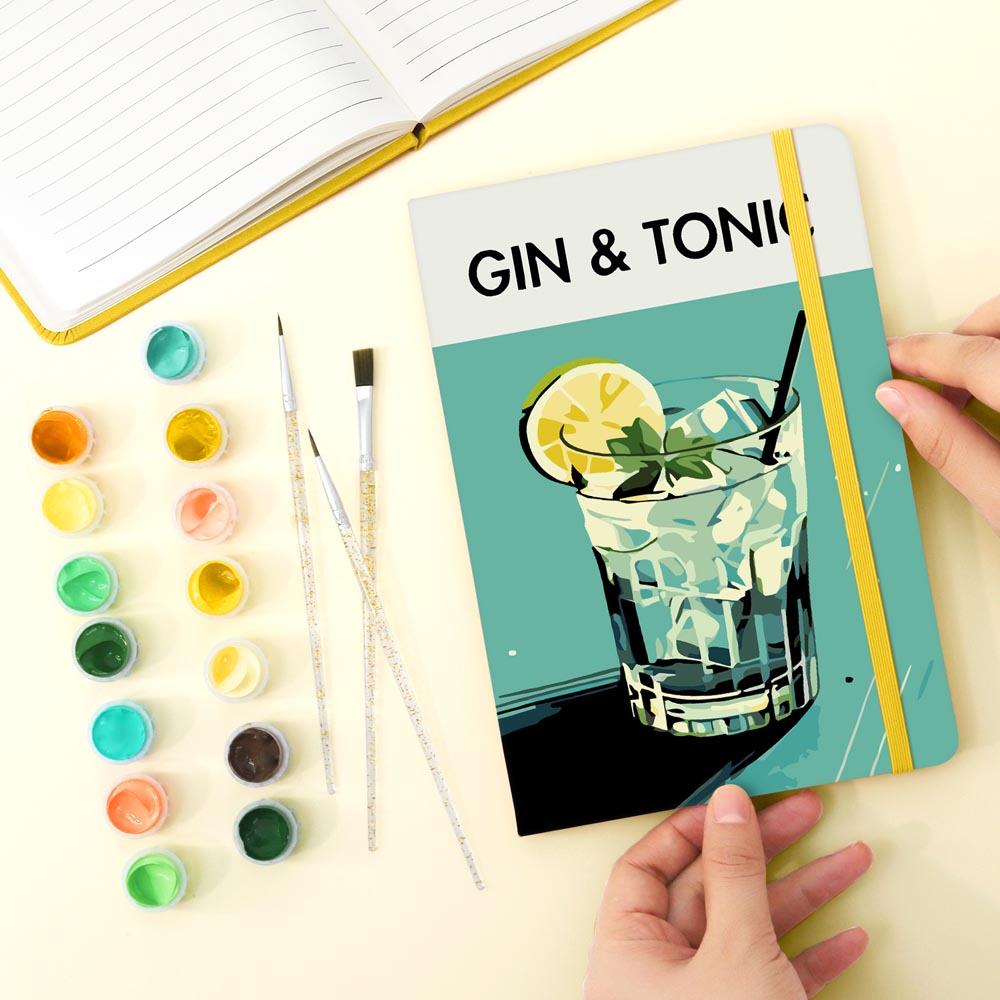 Paint by Numbers Hardcover Journal Notebook - Gin & Tonic Cocktail
