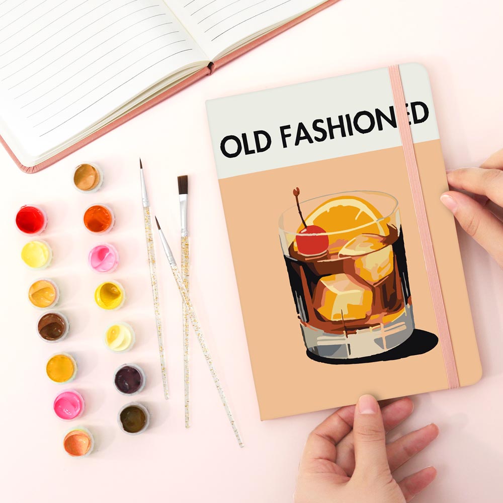 Paint by Numbers Hardcover Journal Notebook - Old Fashioned Cocktail