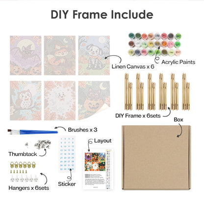 Paint by Numbers – 6 Mini Paintings | Autumn Leaves Halloween Pets Set