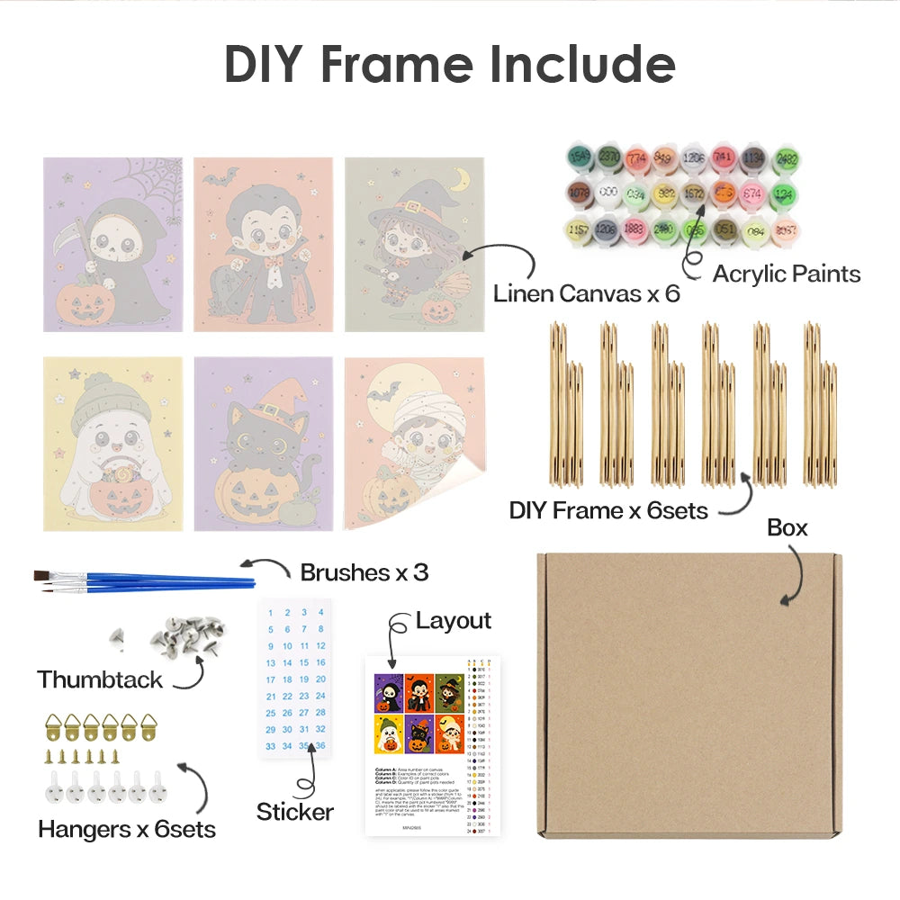
Paint by Numbers – 6 Mini Paintings | Chibi Halloween Costumes Set