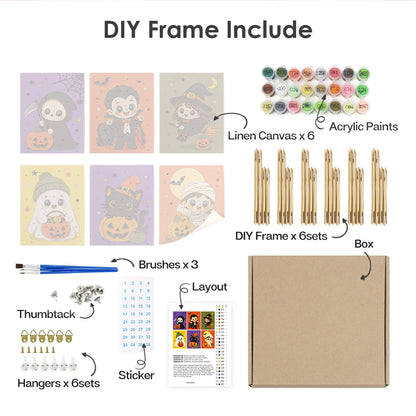 Paint by Numbers – 6 Mini Paintings | Chibi Halloween Costumes Set