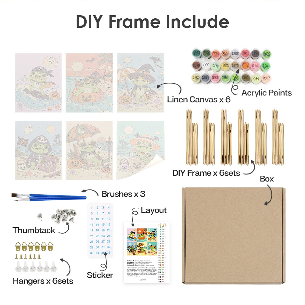 
Paint by Numbers – 6 Mini Paintings | Frogs on a Pirate Beach Holiday Set