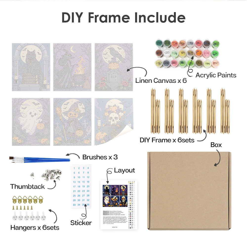 Paint by Numbers – 6 Mini Paintings | Gothic Graveyard Night Set
