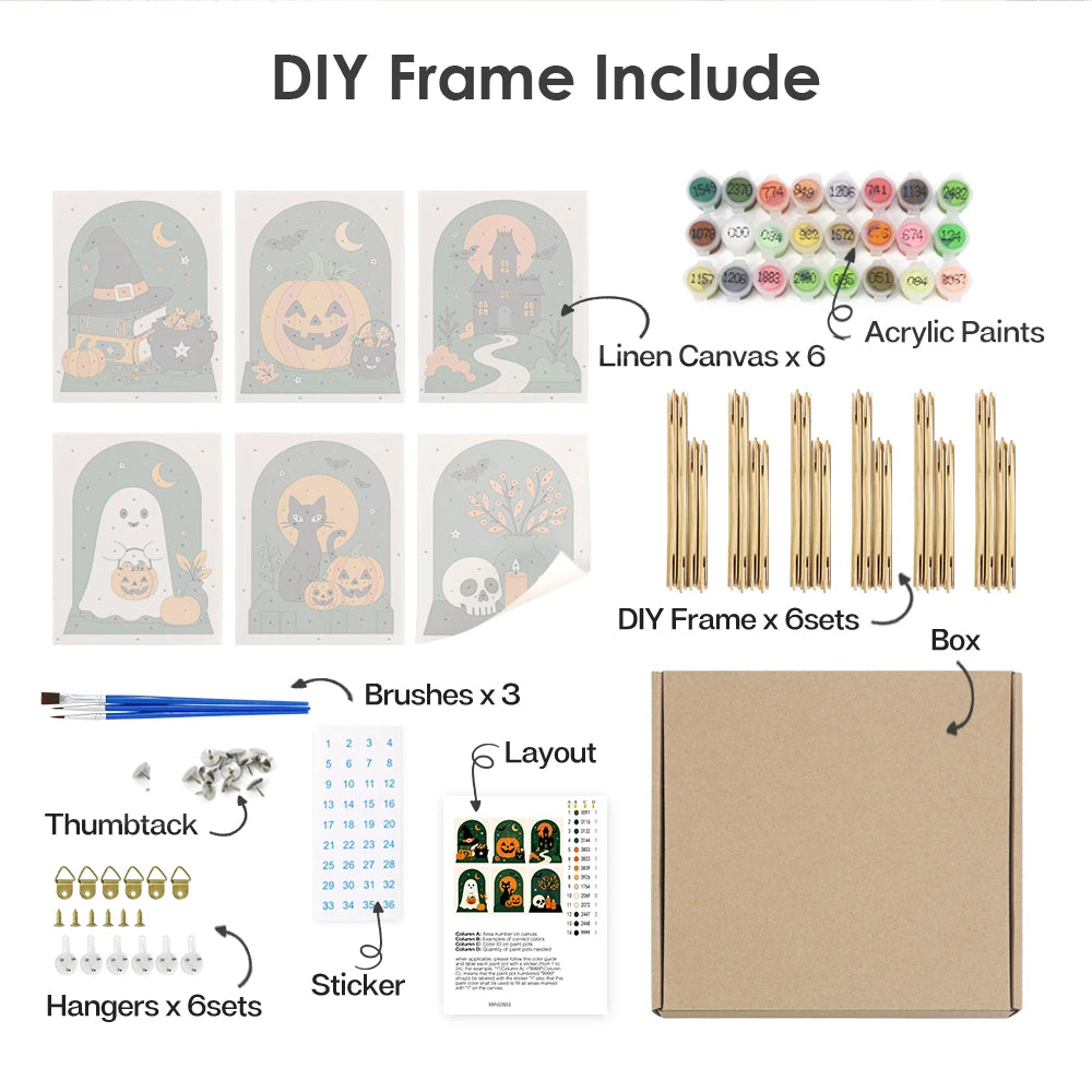 Paint by Numbers – 6 Mini Paintings | Green Arch Halloween Scenes Set