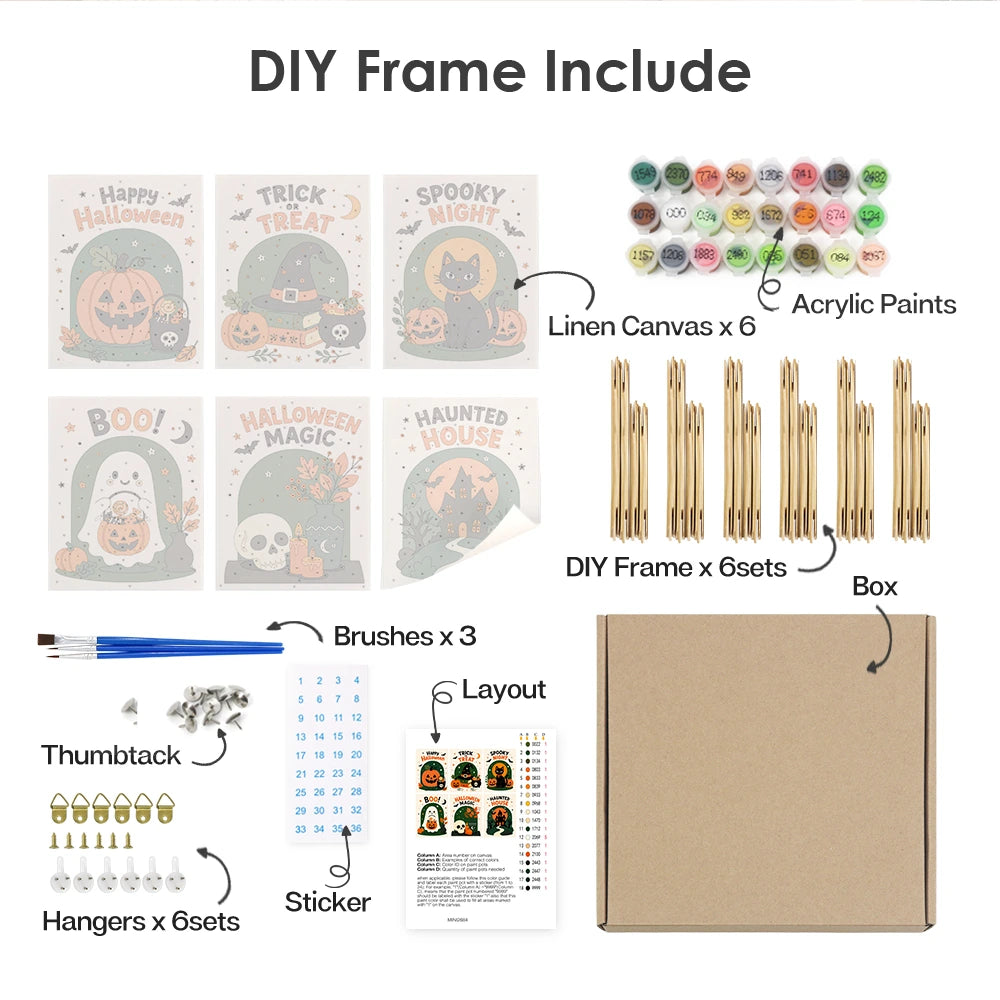 Paint by Numbers – 6 Mini Paintings | Happy Haunting Lettering Set