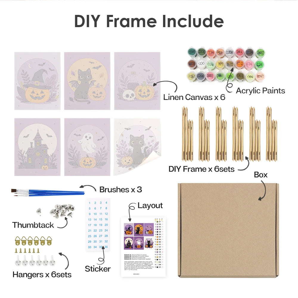 
Paint by Numbers – 6 Mini Paintings | Lavender Moon Halloween Set