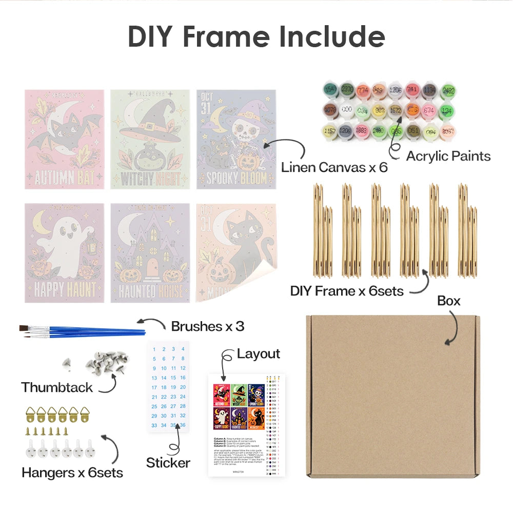 
Paint by Numbers – 6 Mini Paintings | Midnight Cat and Spooky Bloom Posters Set