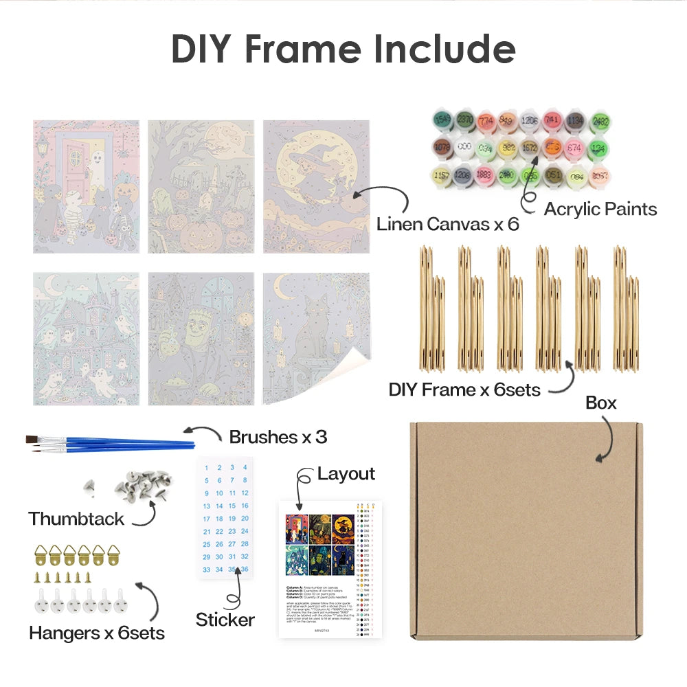 
Paint by Numbers – 6 Mini Paintings | Monster Mansion Night Set