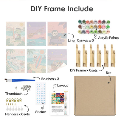 Paint by Numbers – 6 Mini Paintings | Monsters on Beach Vacation Set