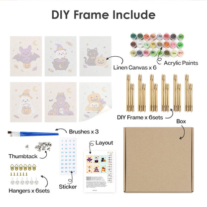 Paint by Numbers – 6 Mini Paintings | Pastel Halloween Doodles Set