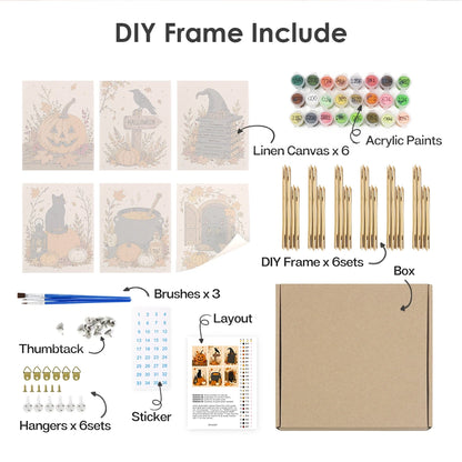 Paint by Numbers – 6 Mini Paintings | Rustic Autumn Halloween Set
