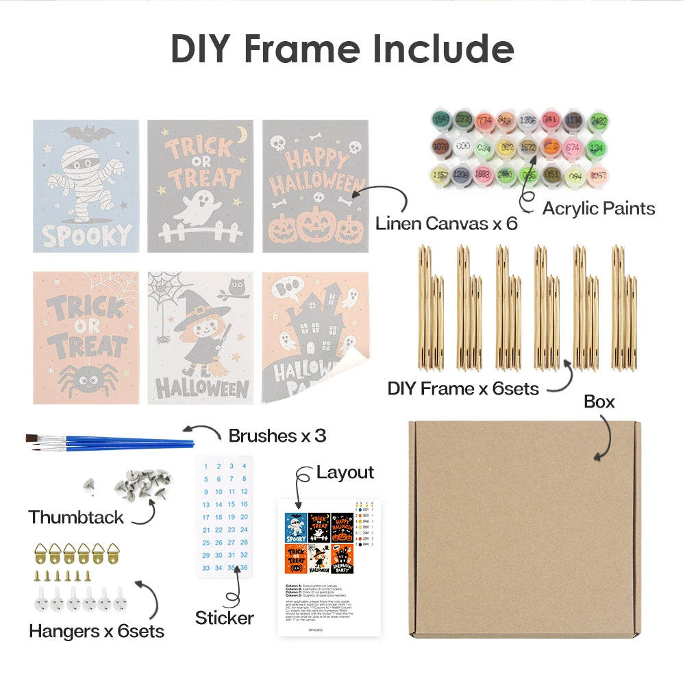 Paint by Numbers – 6 Mini Paintings | Trick or Treat Party Posters Set