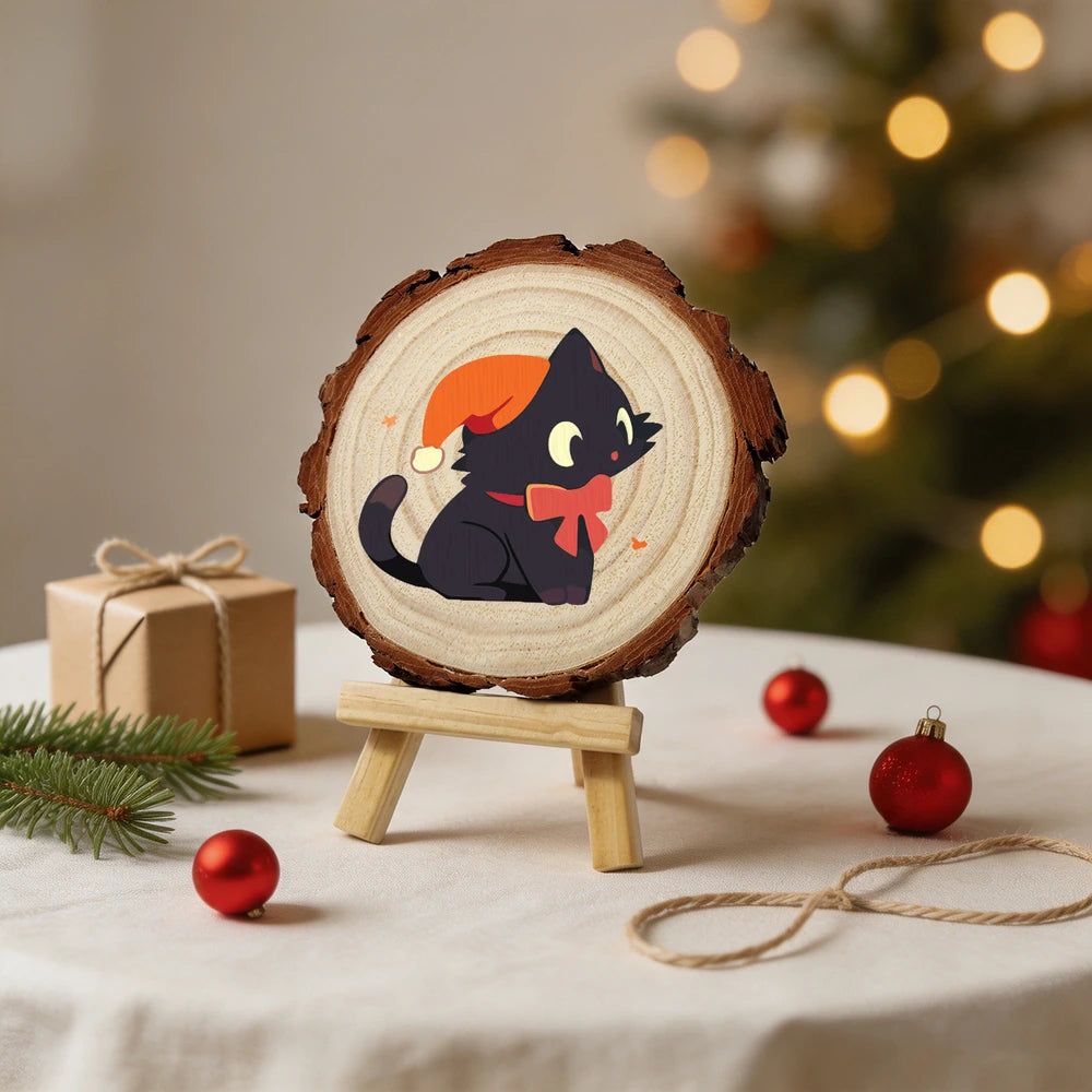 
Paint by Numbers - Wood Slice | Black Cat with an Orange Hat