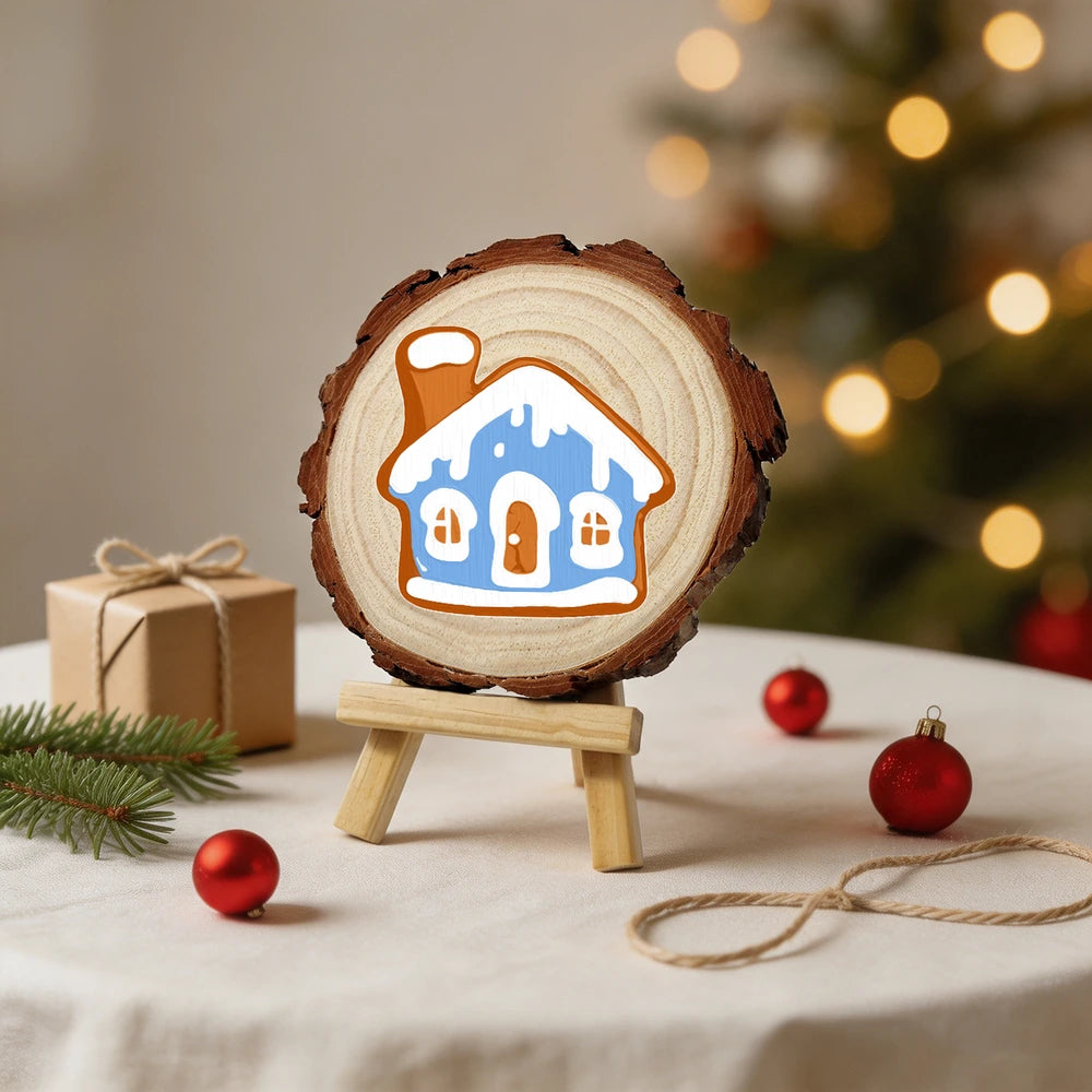 
Paint by Numbers - Wood Slice | Blue Gingerbread House