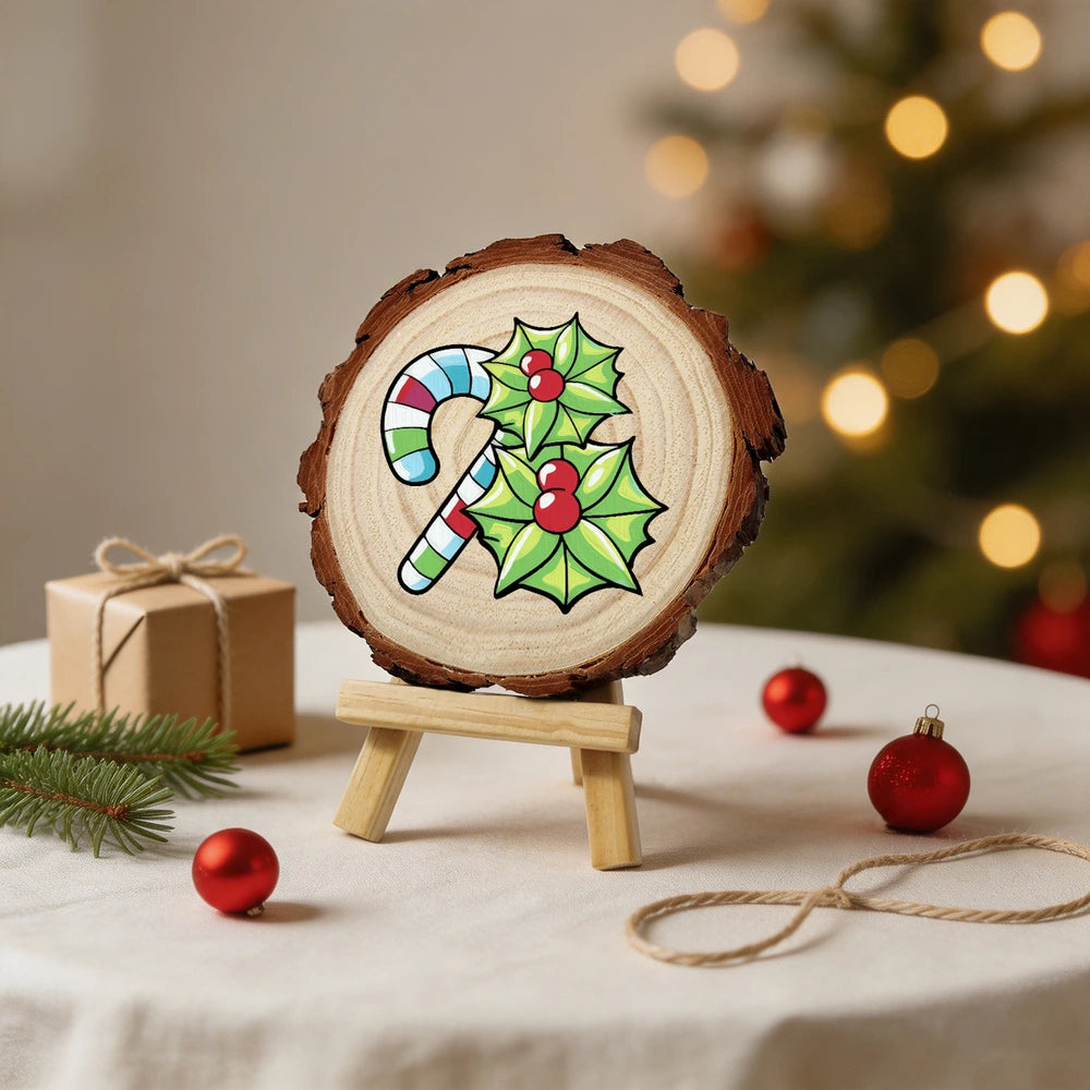 
Paint by Numbers - Wood Slice | Candy Cane and Holly