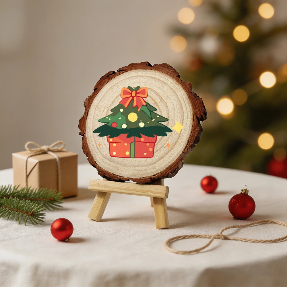 
Paint by Numbers - Wood Slice | Christmas Tree with Presents