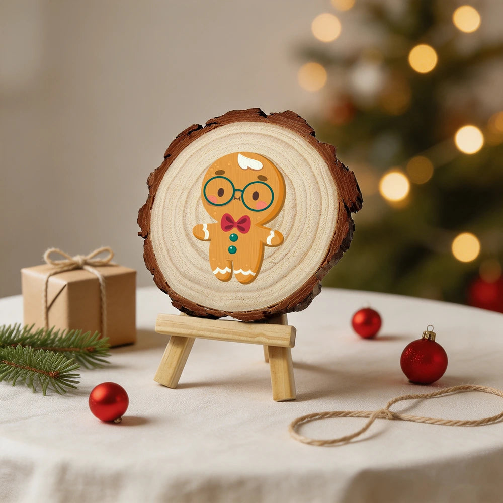 Paint by Numbers - Wood Slice | Gingerbread Man with Glasses