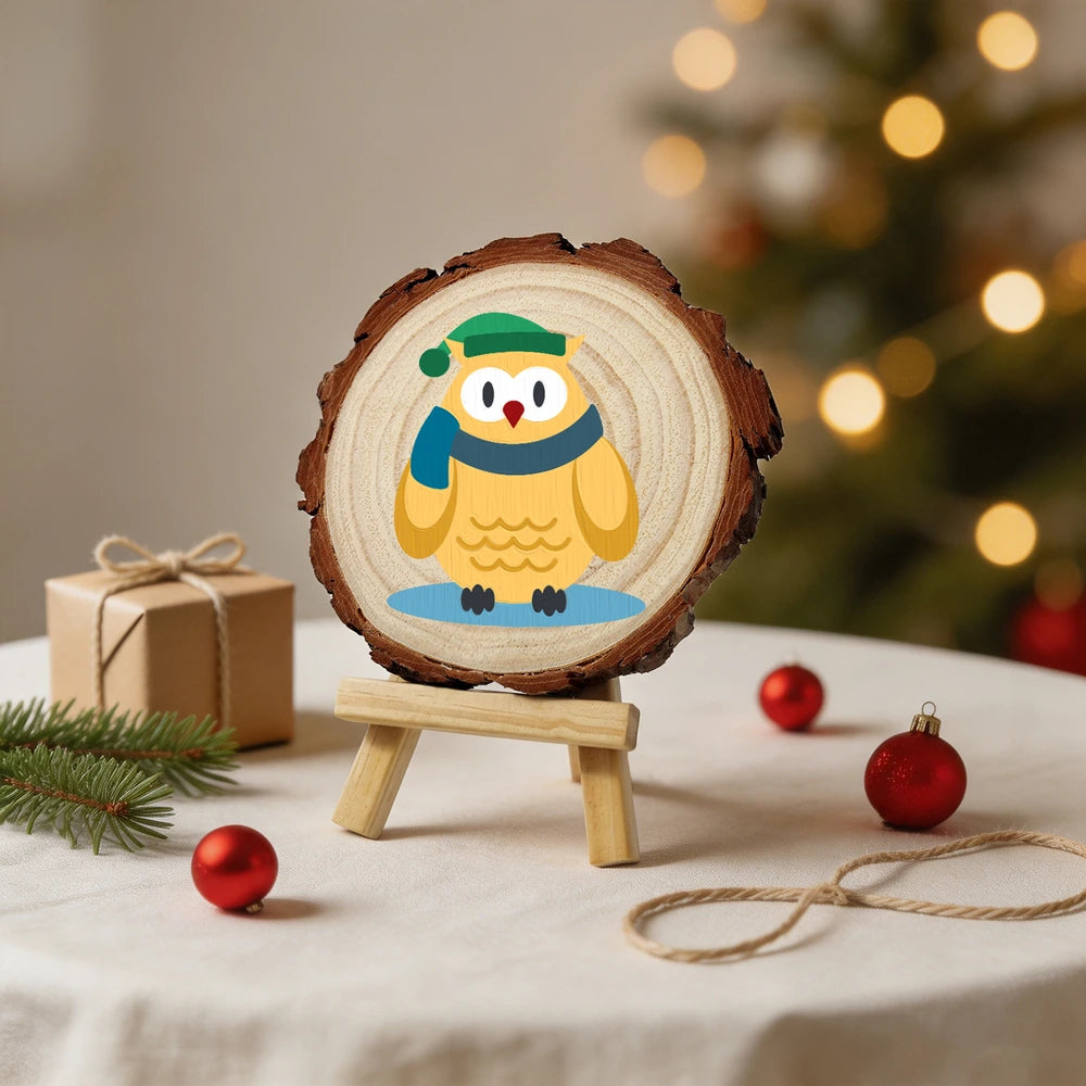 
Paint by Numbers - Wood Slice | Owl in a Winter Scarf