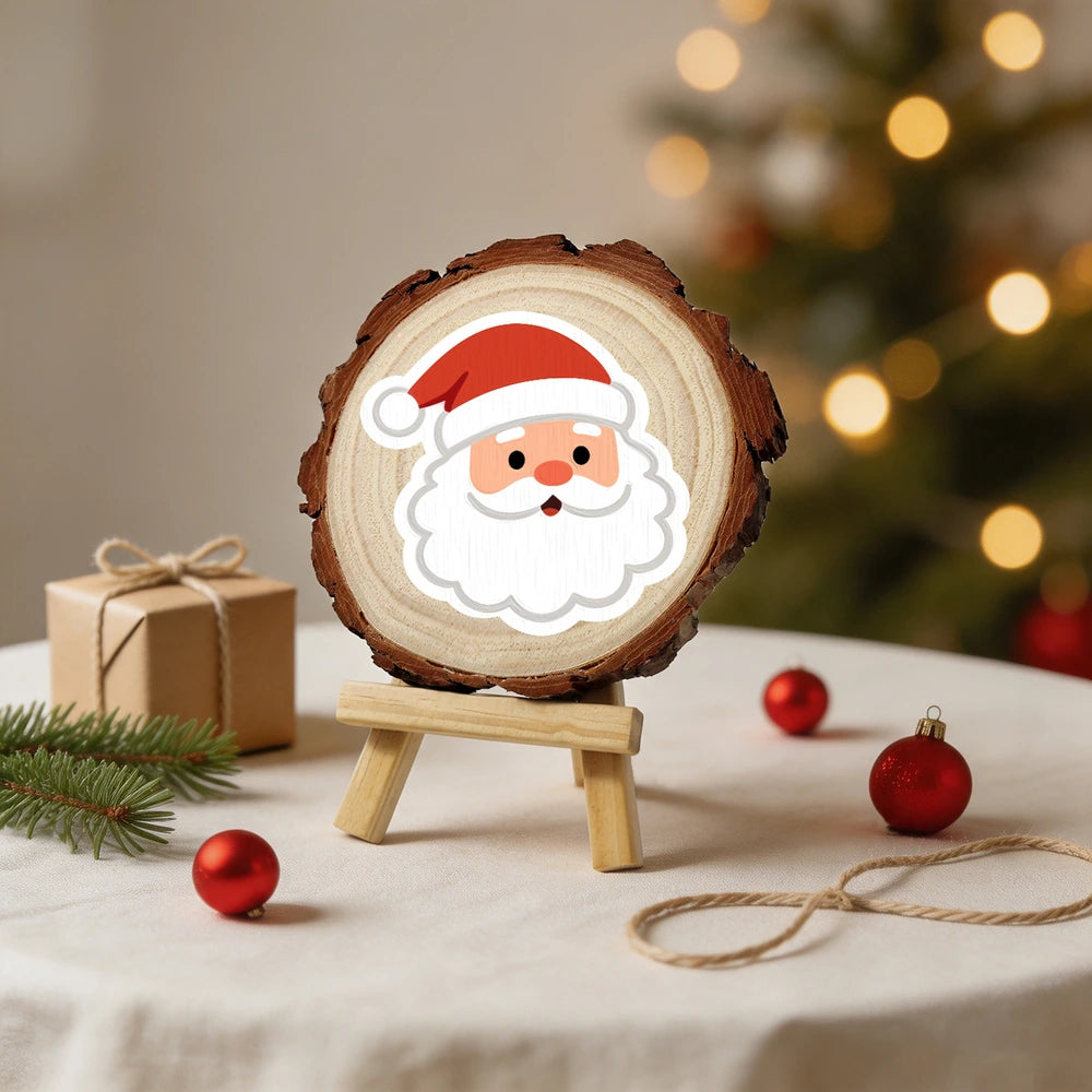 
Paint by Numbers - Wood Slice | Santa Face in a Red Hat