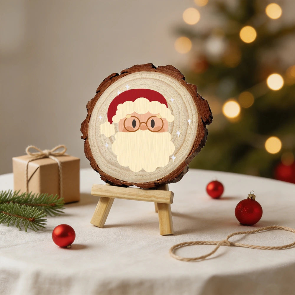 Paint by Numbers - Wood Slice | Santa with Round Glasses