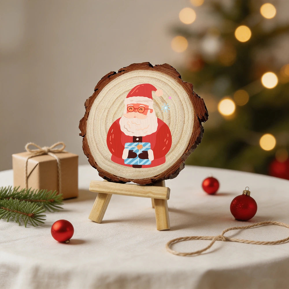 
Paint by Numbers - Wood Slice | Santa with a Blue Gift