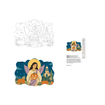 Paint by Numbers - Wooden Door Hanger | Angel with a Jack-o'-Lantern by the Church