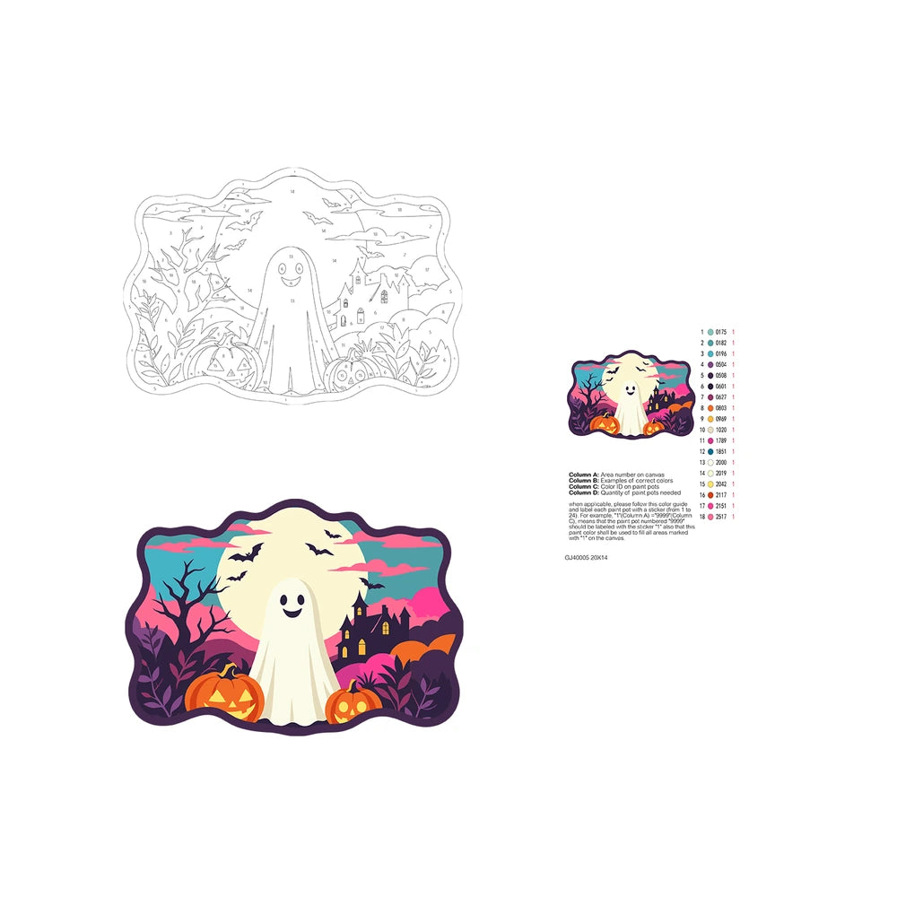 Paint by Numbers - Wooden Door Hanger | Friendly Ghost Under the Full Moon